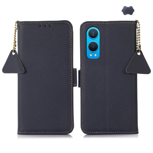 For OnePlus CE4 Lite Side-Magnetic TJ Genuine Leather RFID Phone Case(Blue) - OnePlus Cases by buy2fix | Online Shopping UK | buy2fix