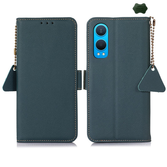 For OnePlus CE4 Lite Side-Magnetic TJ Genuine Leather RFID Phone Case(Green) - OnePlus Cases by buy2fix | Online Shopping UK | buy2fix