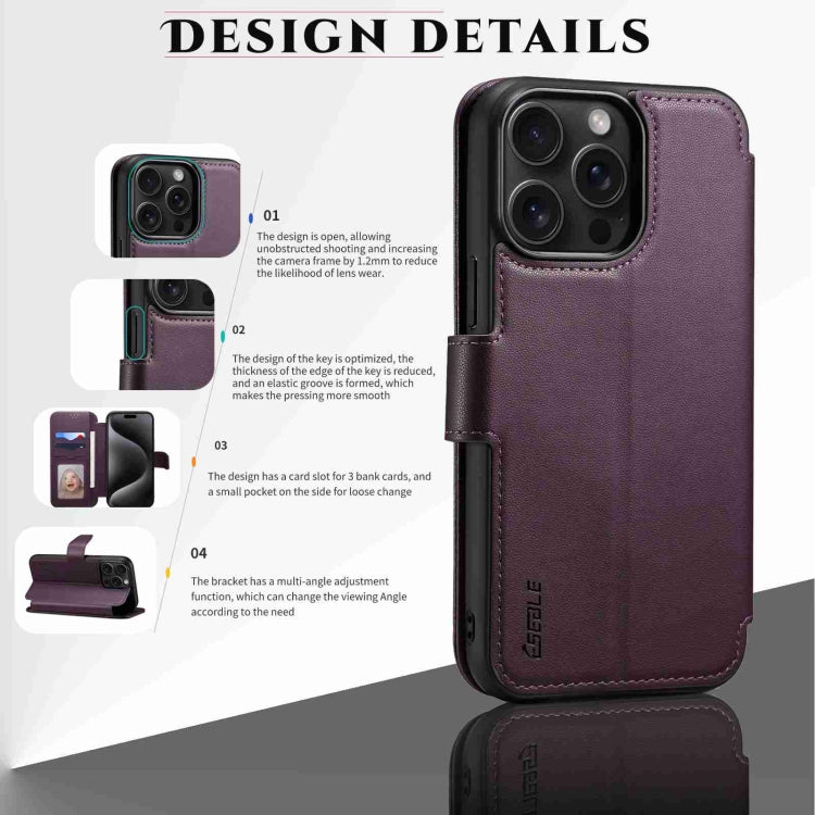 For iPhone 15 Pro Max ESEBLE E1 Nappa Texture MagSafe Holder Leather Phone Case(Dark Purple) - iPhone 15 Pro Max Cases by ESEBLE | Online Shopping UK | buy2fix