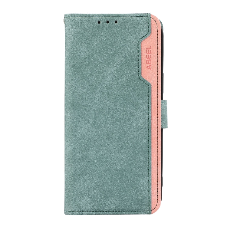 For iPhone 16 ABEEL Color Block Magnetic RFID Leather Phone Case(Cyan-Pink) - iPhone 16 Cases by buy2fix | Online Shopping UK | buy2fix