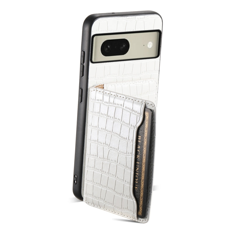 For Google Pixel 8 Crocodile Texture Card Bag Design Full Coverage Phone Case(White) - Google Cases by buy2fix | Online Shopping UK | buy2fix