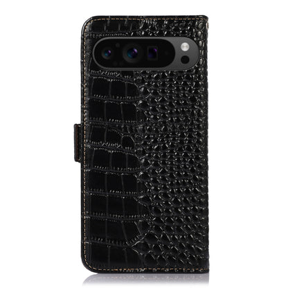 For Google Pixel 9 Pro Crocodile Top Layer Cowhide Leather Phone Case(Black) - Google Cases by buy2fix | Online Shopping UK | buy2fix