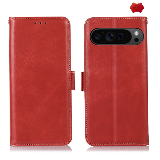 For Google Pixel 9 Pro Crazy Horse Top Layer Cowhide Leather Phone Case(Red) - Google Cases by buy2fix | Online Shopping UK | buy2fix