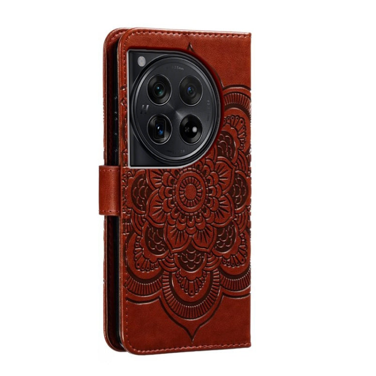 For OnePlus 12 Sun Mandala Embossing Pattern Phone Leather Case(Brown) - OnePlus Cases by buy2fix | Online Shopping UK | buy2fix