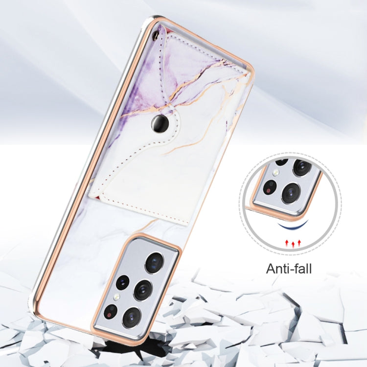 For Samsung Galaxy S21 Ultra 5G Marble Pattern IMD Card Slot Phone Case(White Purple) - Galaxy S21 Ultra 5G Cases by buy2fix | Online Shopping UK | buy2fix