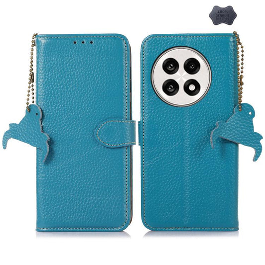 For OnePlus Ace 5 / 13R 5G Genuine Leather Litchi Texture RFID Leather Phone Case(Blue) - OnePlus Cases by buy2fix | Online Shopping UK | buy2fix