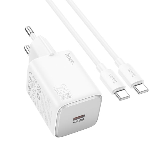 hoco N40 Mighty PD20W Single Type-C Port Charger with Type-C to Type-C Cable, EU Plug(White) - USB Charger by hoco | Online Shopping UK | buy2fix