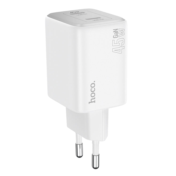 hoco N42 Elogiado PD45W Dual-port Type-C Charger, EU Plug(White) - USB Charger by hoco | Online Shopping UK | buy2fix