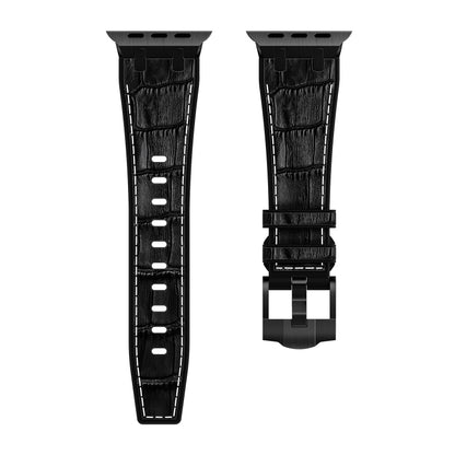 For Apple Watch Series 9 45mm Crocodile Texture Liquid Silicone Watch Band(Black White Black) - Watch Bands by buy2fix | Online Shopping UK | buy2fix