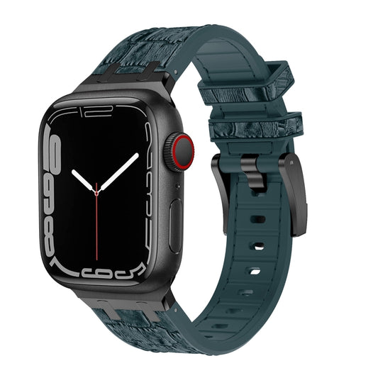 For Apple Watch Series 6 40mm Crocodile Texture Liquid Silicone Watch Band(Black Deep Green) - Watch Bands by buy2fix | Online Shopping UK | buy2fix