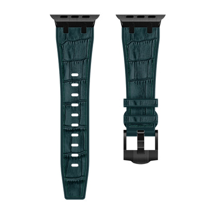 For Apple Watch Series 5 44mm Crocodile Texture Liquid Silicone Watch Band(Black Deep Green) - Watch Bands by buy2fix | Online Shopping UK | buy2fix