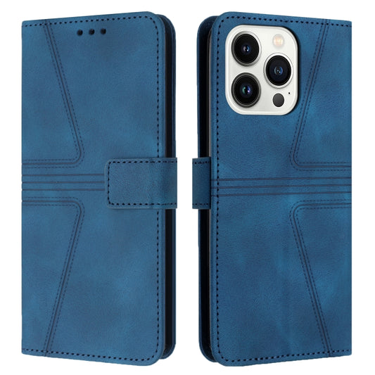 For iPhone 16 Pro Max Triangle Solid Color Leather Phone Case(Blue) - iPhone 16 Pro Max Cases by buy2fix | Online Shopping UK | buy2fix