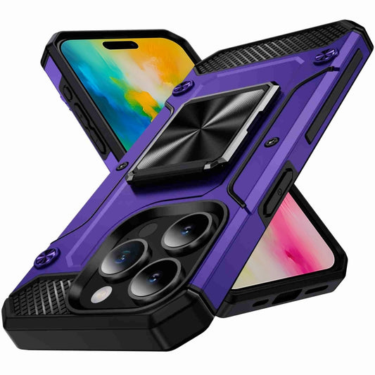 For iPhone 16 Pro Shockproof Metal Holder Phone Case(Purple) - iPhone 16 Pro Cases by buy2fix | Online Shopping UK | buy2fix