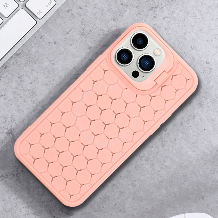 For iPhone 16 Pro Honeycomb Radiating Holder TPU Phone Case with Lanyard(Pink) - iPhone 16 Pro Cases by buy2fix | Online Shopping UK | buy2fix