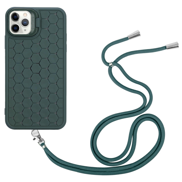 For iPhone 16 Pro Honeycomb Radiating Holder TPU Phone Case with Lanyard(Green) - iPhone 16 Pro Cases by buy2fix | Online Shopping UK | buy2fix