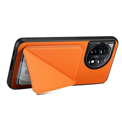 For OnePlus 11 D04 Calf Texture Dual Card Slot Holder Phone Case(Orange) - OnePlus Cases by buy2fix | Online Shopping UK | buy2fix