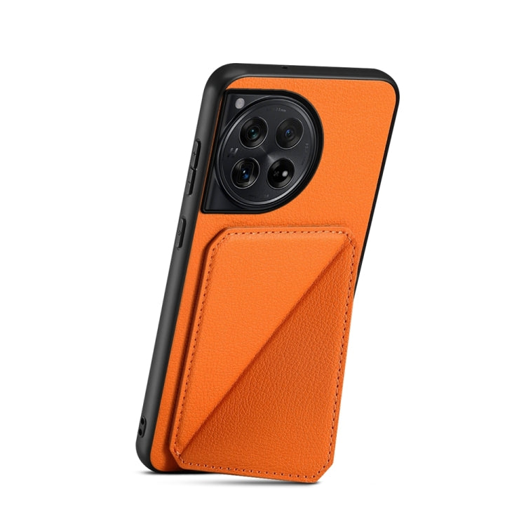 For OnePlus 12 D04 Calf Texture Dual Card Slot Holder Phone Case(Orange) - OnePlus Cases by buy2fix | Online Shopping UK | buy2fix