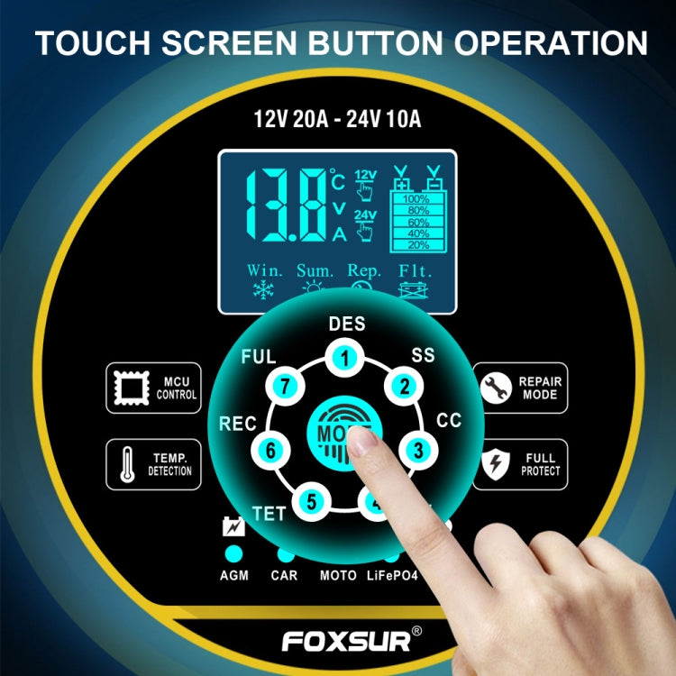 FOXSUR 20A 12V 24V Car / Motorcycle Smart Battery Charger, Plug Type:US Plug(Yellow) - Battery Charger by FOXSUR | Online Shopping UK | buy2fix