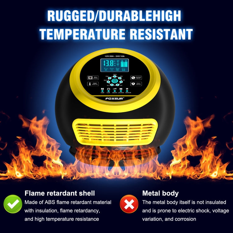 FOXSUR 20A 12V 24V Car / Motorcycle Smart Battery Charger, Plug Type:US Plug(Yellow) - Battery Charger by FOXSUR | Online Shopping UK | buy2fix
