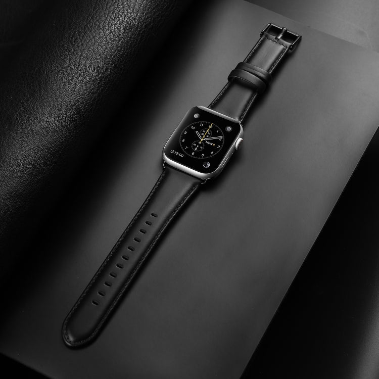 For Apple Watch SE 2023 40mm DUX DUCIS Business Genuine Leather Watch Strap(Black) - Watch Bands by DUX DUCIS | Online Shopping UK | buy2fix