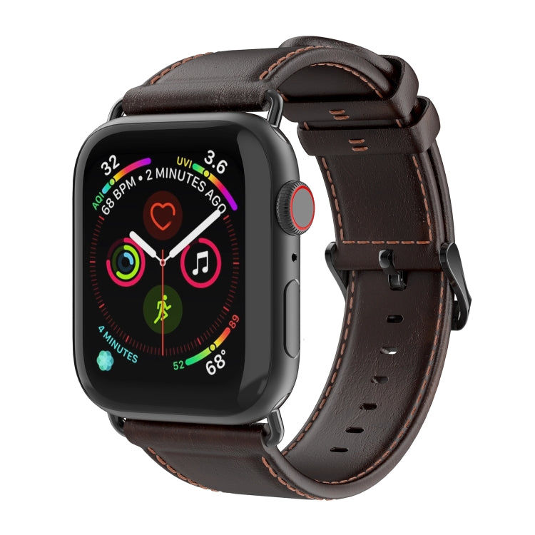 For Apple Watch SE 2022 40mm DUX DUCIS Business Genuine Leather Watch Strap(Coffee) - Watch Bands by DUX DUCIS | Online Shopping UK | buy2fix