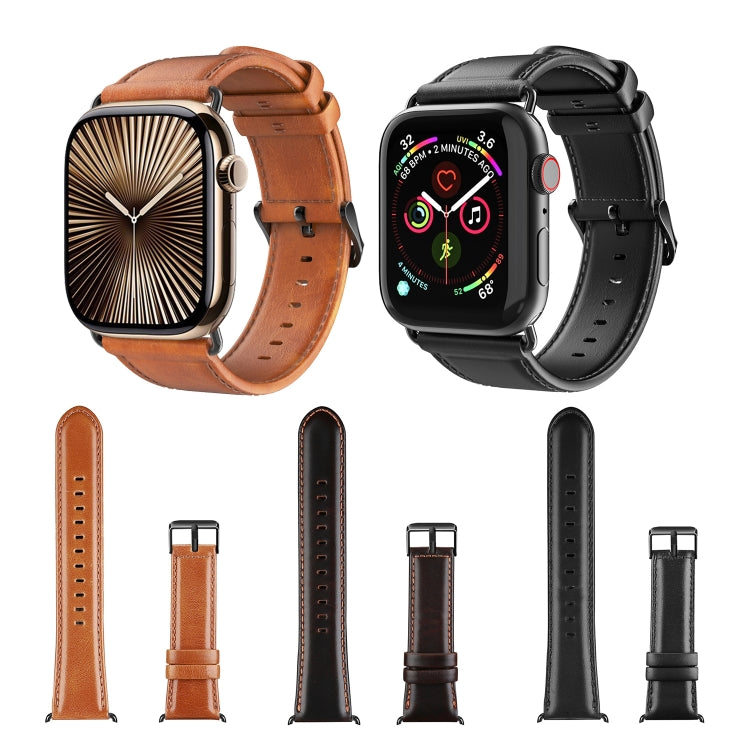 For Apple Watch 38mm DUX DUCIS Business Genuine Leather Watch Strap(Coffee) - Watch Bands by DUX DUCIS | Online Shopping UK | buy2fix