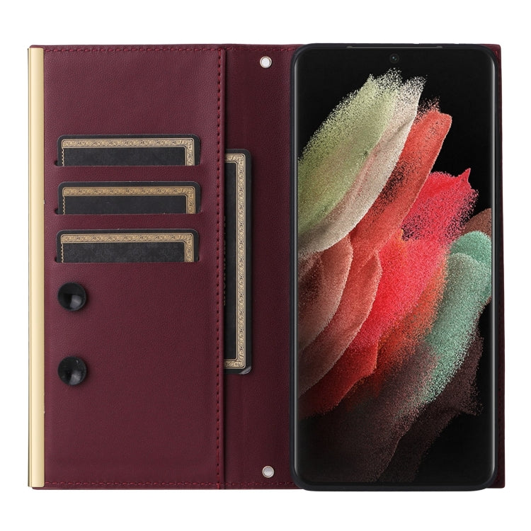 For Samsung Galaxy S21 Ultra 5G Crossbody Rhombic Sucker Leather Phone Case(Claret) - Galaxy S21 Ultra 5G Cases by buy2fix | Online Shopping UK | buy2fix