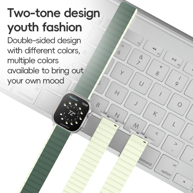 For Apple Watch Series 4 44mm ZGA Two Color Magnetic Silicone Watch Band(Dark Green+Light Green) - Watch Bands by ZGA | Online Shopping UK | buy2fix