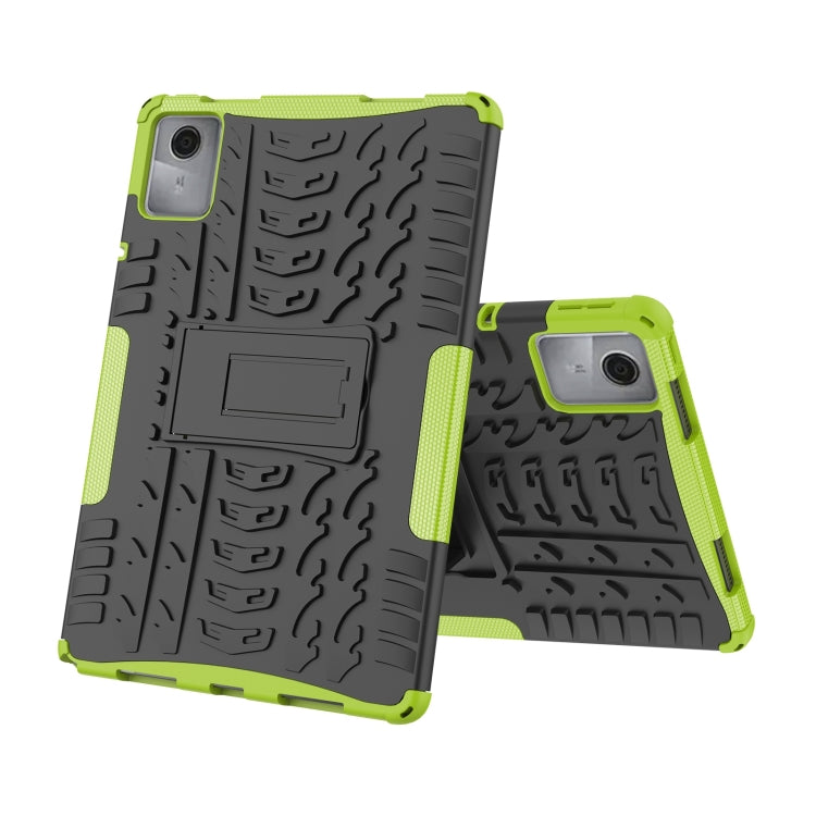 For Lenovo Tab M11/ Xiaoxin Pad 11 2024 Tire Texture TPU Hybrid PC Tablet Case with Holder(Green) - Lenovo by buy2fix | Online Shopping UK | buy2fix