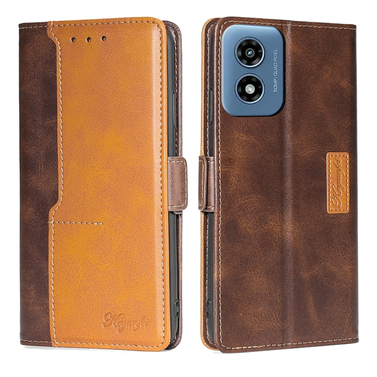 For Motorola Moto G Play 4G 2024 Contrast Color Side Buckle Leather Phone Case(Dark Brown + Gold) - Motorola Cases by buy2fix | Online Shopping UK | buy2fix
