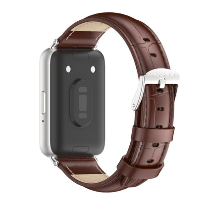 For Samsung Galaxy Fit 3 Mijobs Dual-sided Genuine Leather Watch Band(Bamboo Coffee Silver) - Watch Bands by MIJOBS | Online Shopping UK | buy2fix