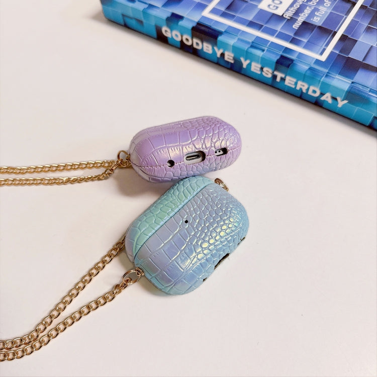 For AirPods Pro Colorful Crocodile Pattern PC Earphone Case with Anti-lost Metal Long Chain(Light Blue) - For AirPods Pro by buy2fix | Online Shopping UK | buy2fix