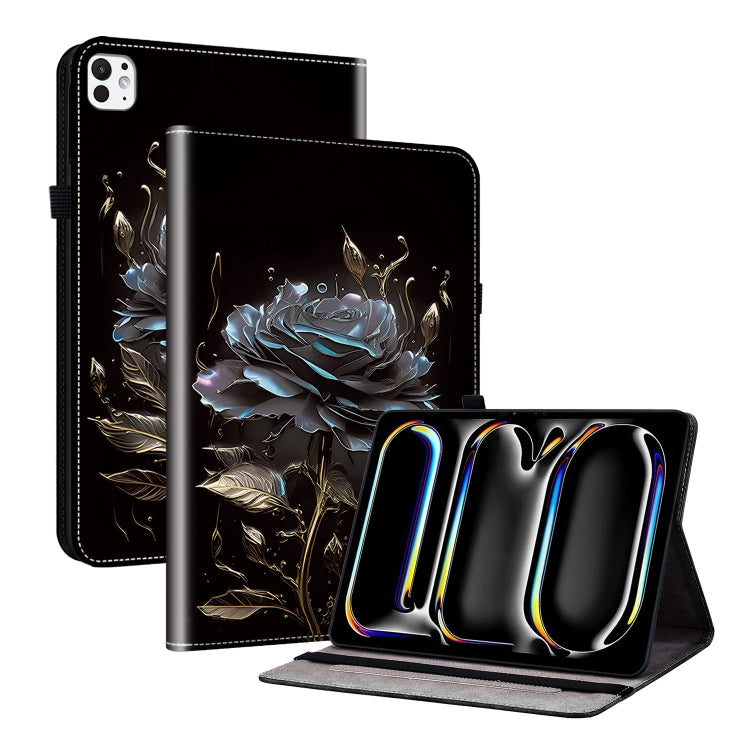 For iPad Pro 11 2024 Crystal Texture Painted Leather Smart Tablet Case(Black Rose) - iPad Pro 11 2024 Cases by buy2fix | Online Shopping UK | buy2fix