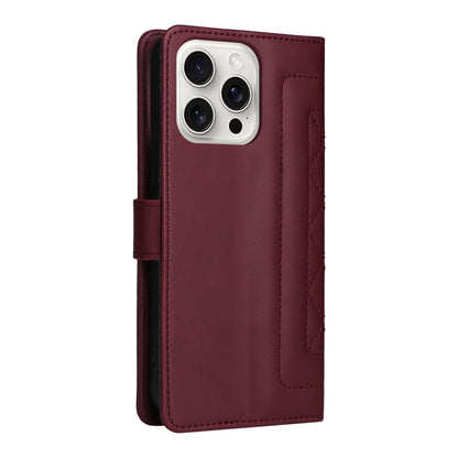 For iPhone 16 Pro Diamond Lattice Leather Flip Phone Case(Wine Red) - iPhone 16 Pro Cases by buy2fix | Online Shopping UK | buy2fix