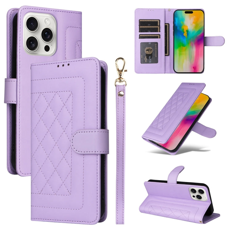 For iPhone 16 Pro Max Diamond Lattice Leather Flip Phone Case(Light Purple) - iPhone 16 Pro Max Cases by buy2fix | Online Shopping UK | buy2fix