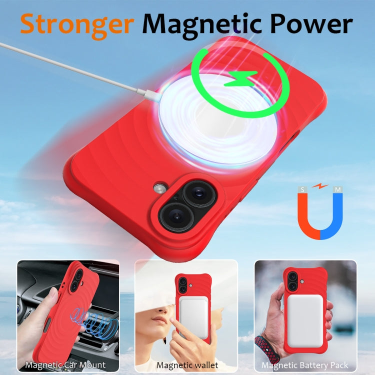 For iPhone 16 Plus Wave Texture MagSafe Magnetic Liquid Silicone Phone Case(Red) - iPhone 16 Plus Cases by buy2fix | Online Shopping UK | buy2fix