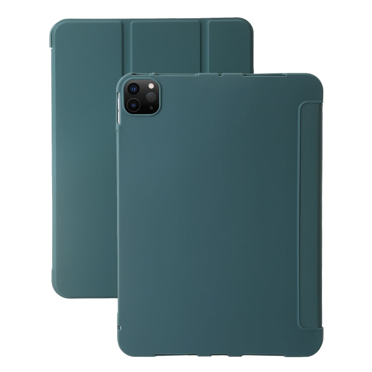 For iPad Pro 13 2024 Three-fold Holder Flip Tablet Leather Case(Dark Green) - iPad Pro 13 2024 Cases by buy2fix | Online Shopping UK | buy2fix