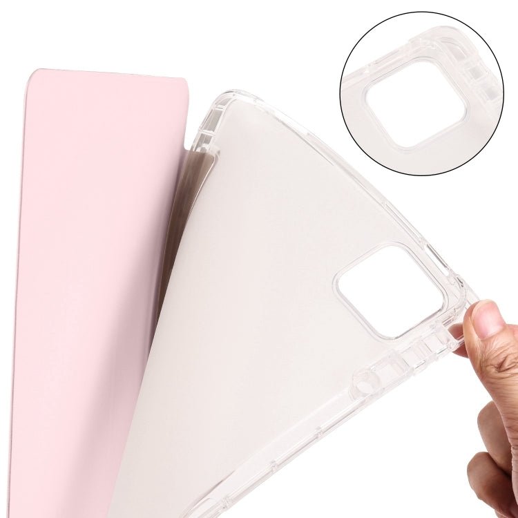 For iPad Pro 11 2024 3-fold Clear TPU Smart Leather Tablet Case with Pen Slot(Sand Pink) - iPad Pro 11 2024 Cases by buy2fix | Online Shopping UK | buy2fix