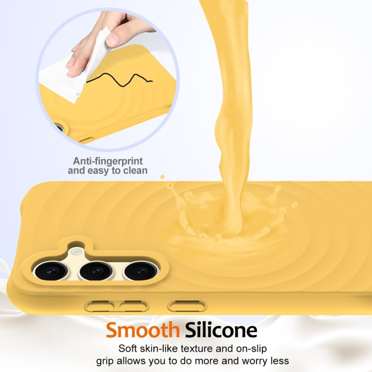 For Samsung Galaxy S25 5G Wave Texture MagSafe Magnetic Liquid Silicone Phone Case(Yellow) - Galaxy S25 5G Cases by buy2fix | Online Shopping UK | buy2fix