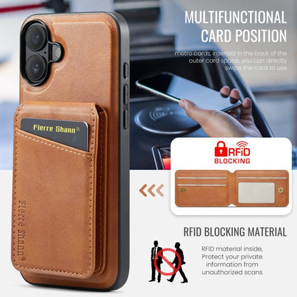 For iPhone 16 Fierre Shann Oil Wax Cow Leather Magnetic Card Holder Phone Case(Brown) - iPhone 16 Cases by FIERRE SHANN | Online Shopping UK | buy2fix