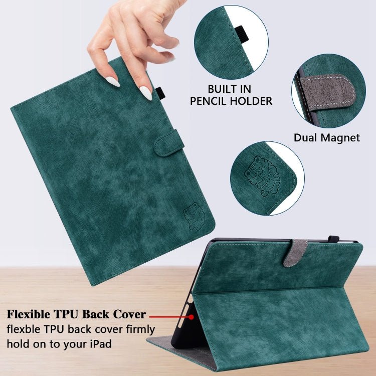 For iPad Pro 11 2024 Embossed Tiger Pattern Leather Tablet Case(Dark Green) - iPad Pro 11 2024 Cases by buy2fix | Online Shopping UK | buy2fix