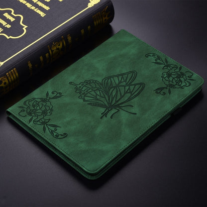 For iPad Air 11 2024 Butterfly Flower Embossed Leather Tablet Case(Green) - iPad Air 11 2024 Cases by buy2fix | Online Shopping UK | buy2fix