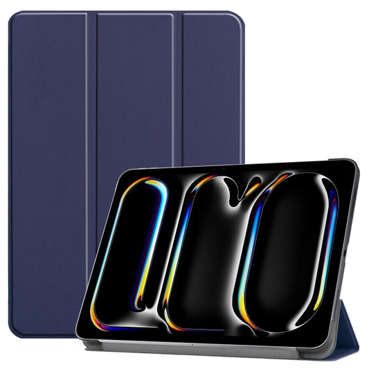 For iPad Pro 13 2024 Custer Pure Color 3-Fold Holder Smart Leather Tablet Case(Dark Blue) - iPad Pro 13 2024 Cases by buy2fix | Online Shopping UK | buy2fix