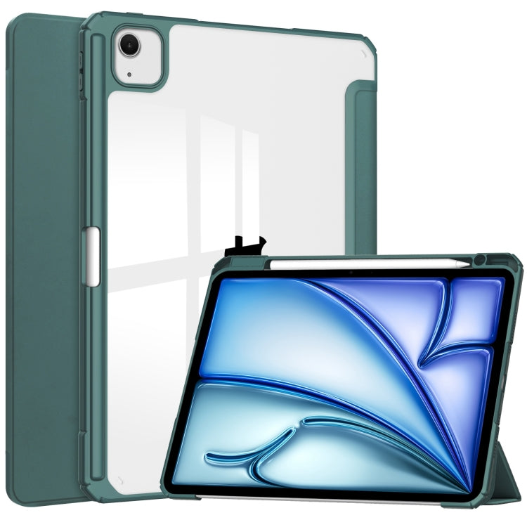 For iPad Air 13 2024 Pure Color 3-fold Clear TPU Smart Leather Tablet Case(Dark Green) - iPad Air 13 2024 Cases by buy2fix | Online Shopping UK | buy2fix