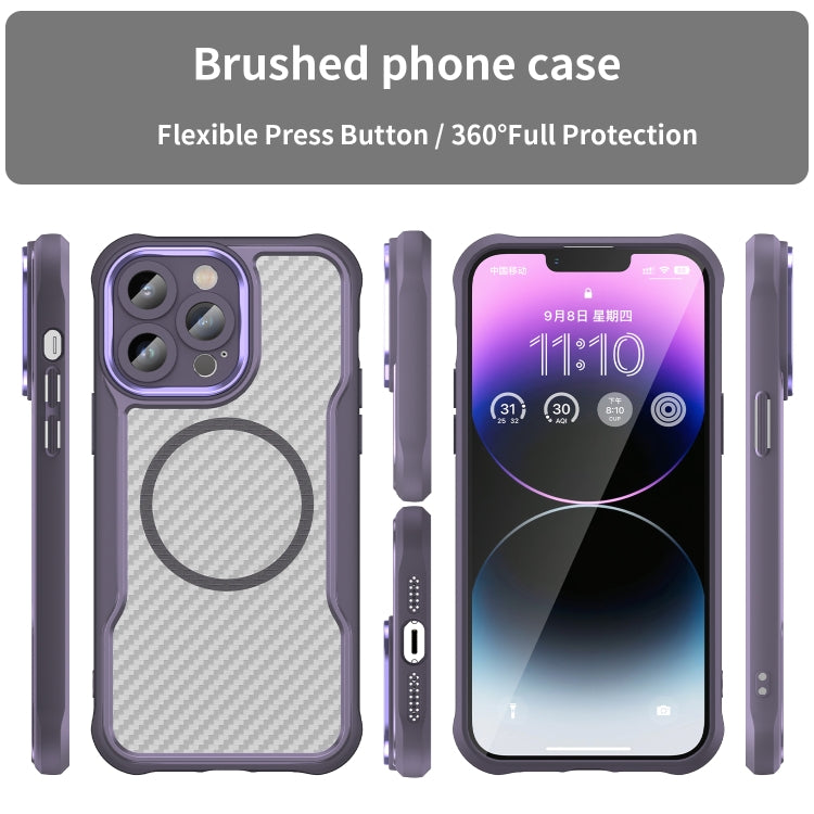 For iPhone 14 Pro Carbon Fiber Texture MagSafe Translucent Phone Case(Purple) - iPhone 14 Pro Cases by buy2fix | Online Shopping UK | buy2fix