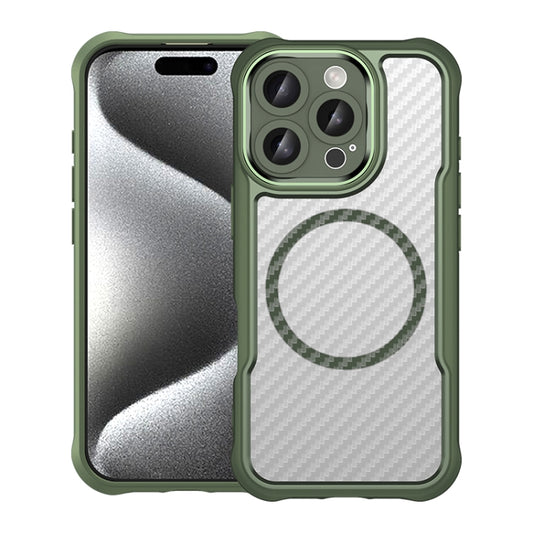 For iPhone 16 Pro Carbon Fiber Texture MagSafe Translucent Phone Case(Green) - iPhone 16 Pro Cases by buy2fix | Online Shopping UK | buy2fix