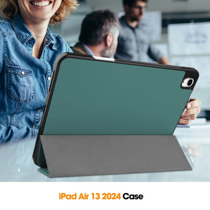 For iPad Air 13 2024 Custer TPU Pure Color 3-Fold Holder Smart Leather Tablet Case with Pen Tray(Dark Green) - iPad Air 13 2024 Cases by buy2fix | Online Shopping UK | buy2fix