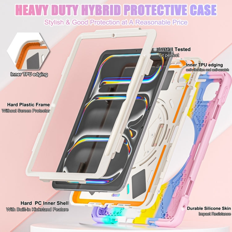 For iPad Pro 11 2024 Rotatable Holder Silicone Hybrid PC Tablet Case with Shoulder Strap(Colorful Pink) - iPad Pro 11 2024 Cases by buy2fix | Online Shopping UK | buy2fix