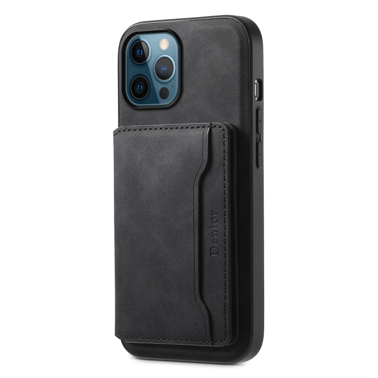 For iPhone 12 Pro Max Denior D13 Retro Texture Leather MagSafe Card Bag Phone Case(Black) - iPhone 12 Pro Max Cases by Denior | Online Shopping UK | buy2fix