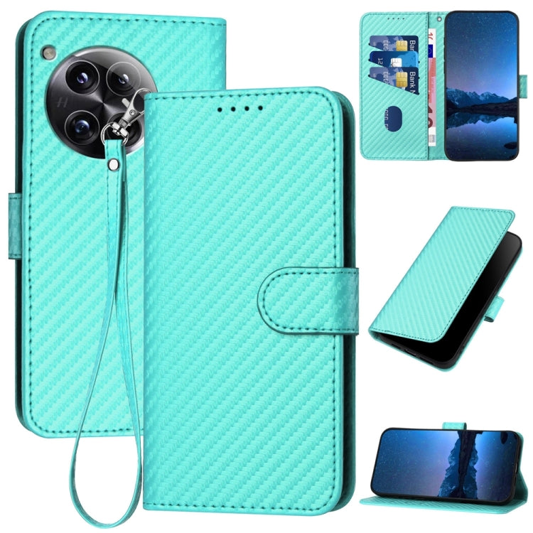 For OnePlus 12 YX0070 Carbon Fiber Buckle Leather Phone Case with Lanyard(Light Blue) - OnePlus Cases by buy2fix | Online Shopping UK | buy2fix